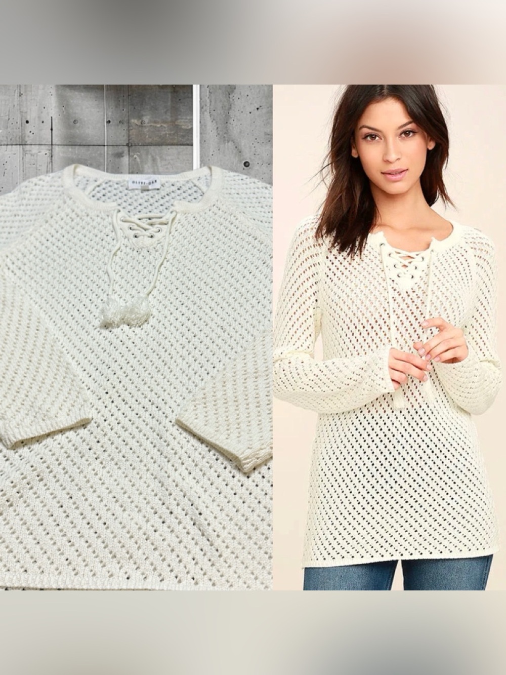 Olive & Oak Women’s Cream and Gray Knit Sweater M